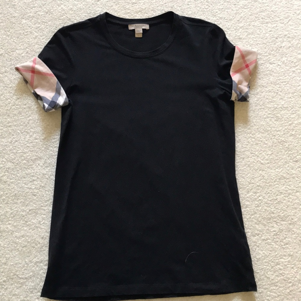 Check Cuff Stretch Cotton T-Shirt
